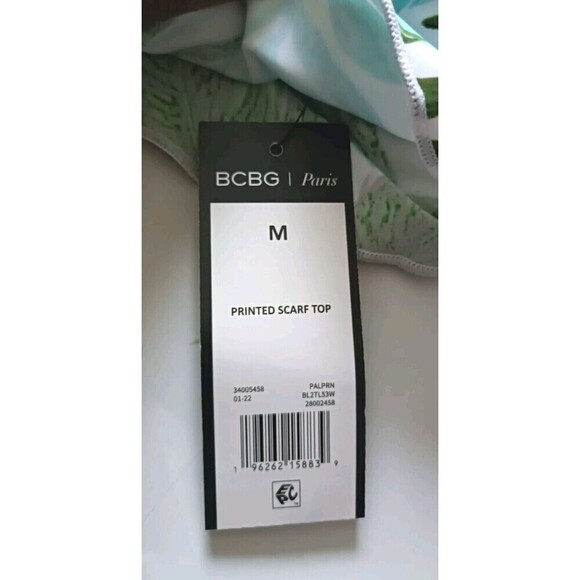 BCBG PARIS Scarf Top Bikini Top Size Medium Green Palm Leaf Swim Tropical New - Picture 4 of 7